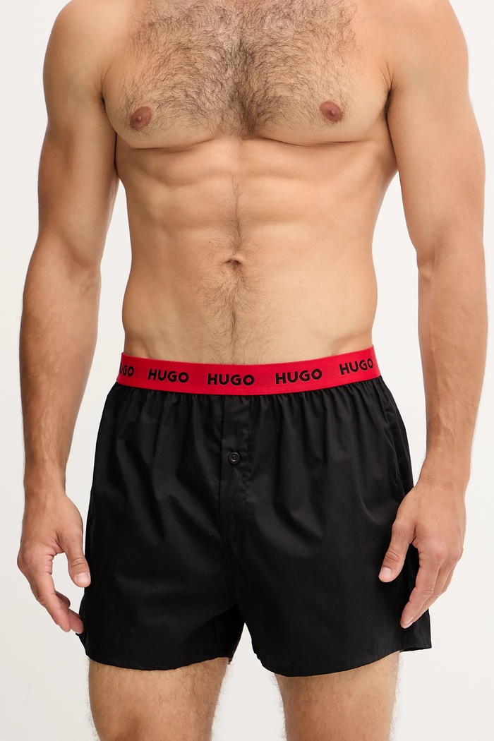 HUGO boxeri lejeri bărbați din bumbac WOVEN BOXER TRIPLET pachet de 3 negru 50532565
