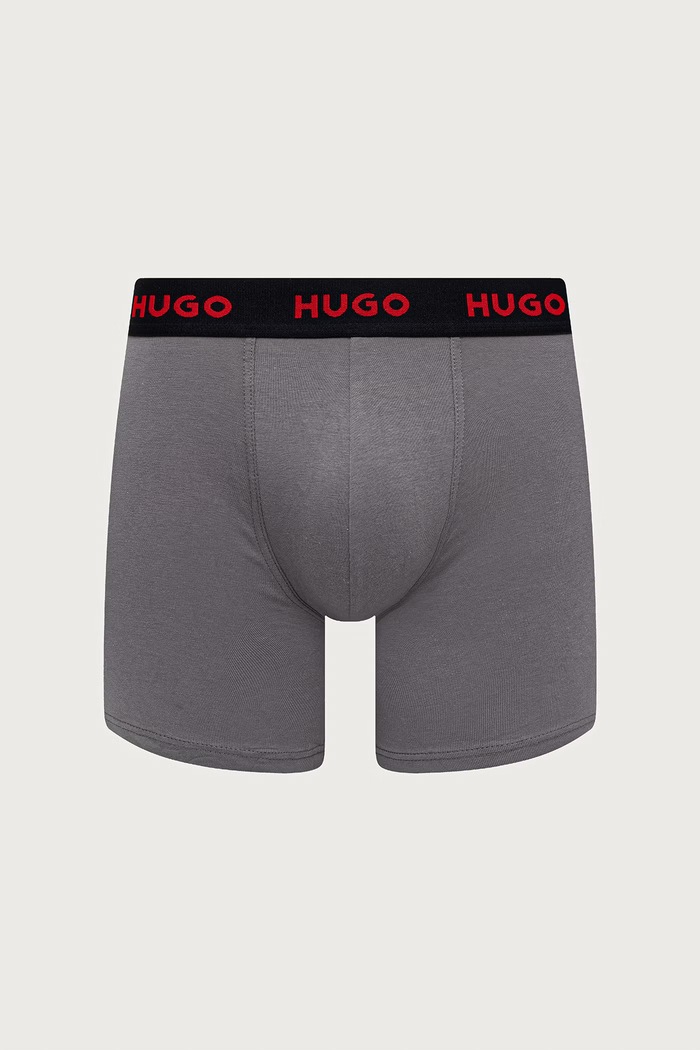 Oblečenie HUGO Boxerky pánske bavlnené s elastanom BOXERBR TRIPLET PACK 3-pak 50532613 sivá