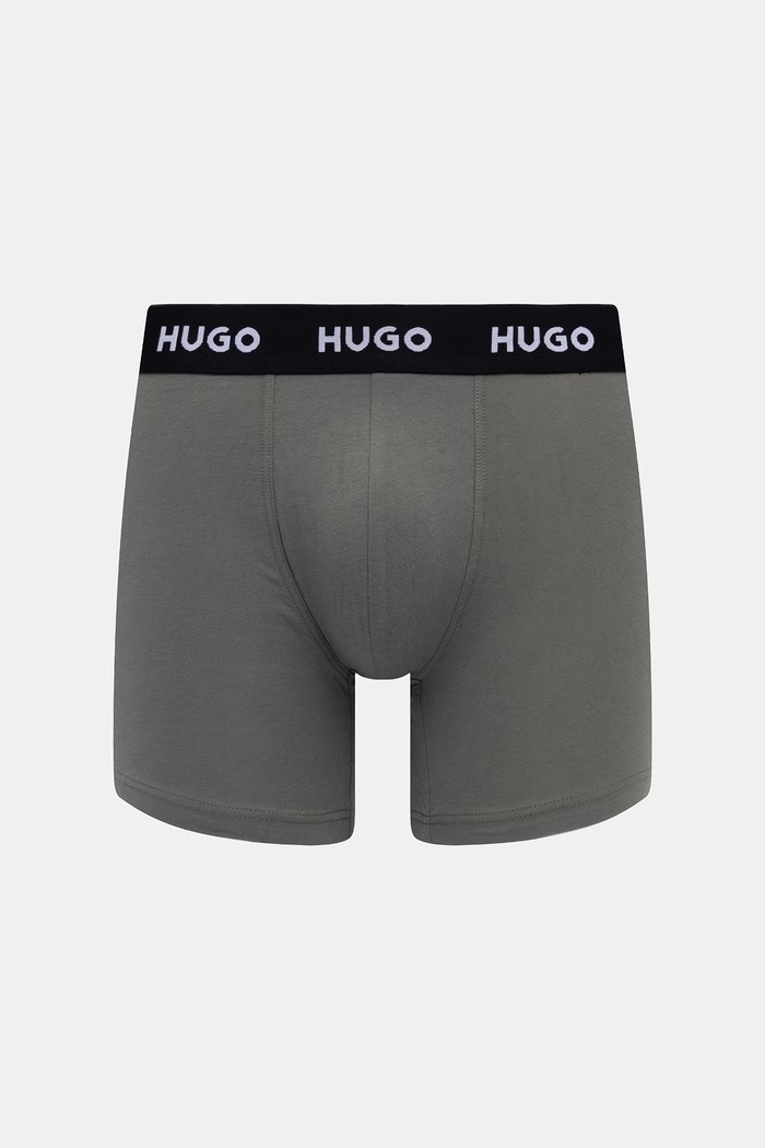 HUGO boxerky pánské bavlněné s elastanem BOXERBR TRIPLET PACK 3-pack šedá 50532613