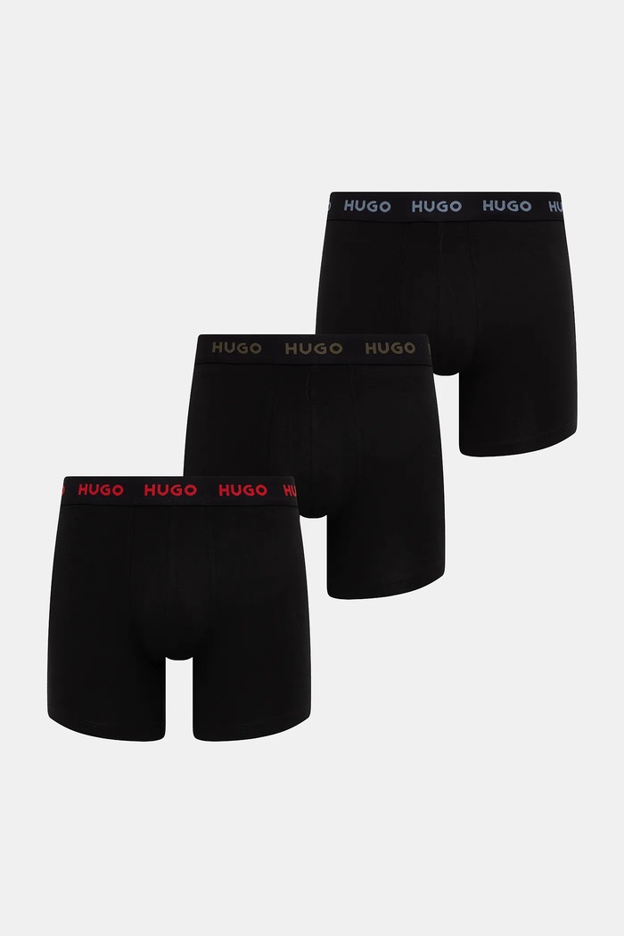 HUGO bokserice za muškarce od pamuka s elastanom BOXERBR TRIPLET PACK 3-pack crna 50532613