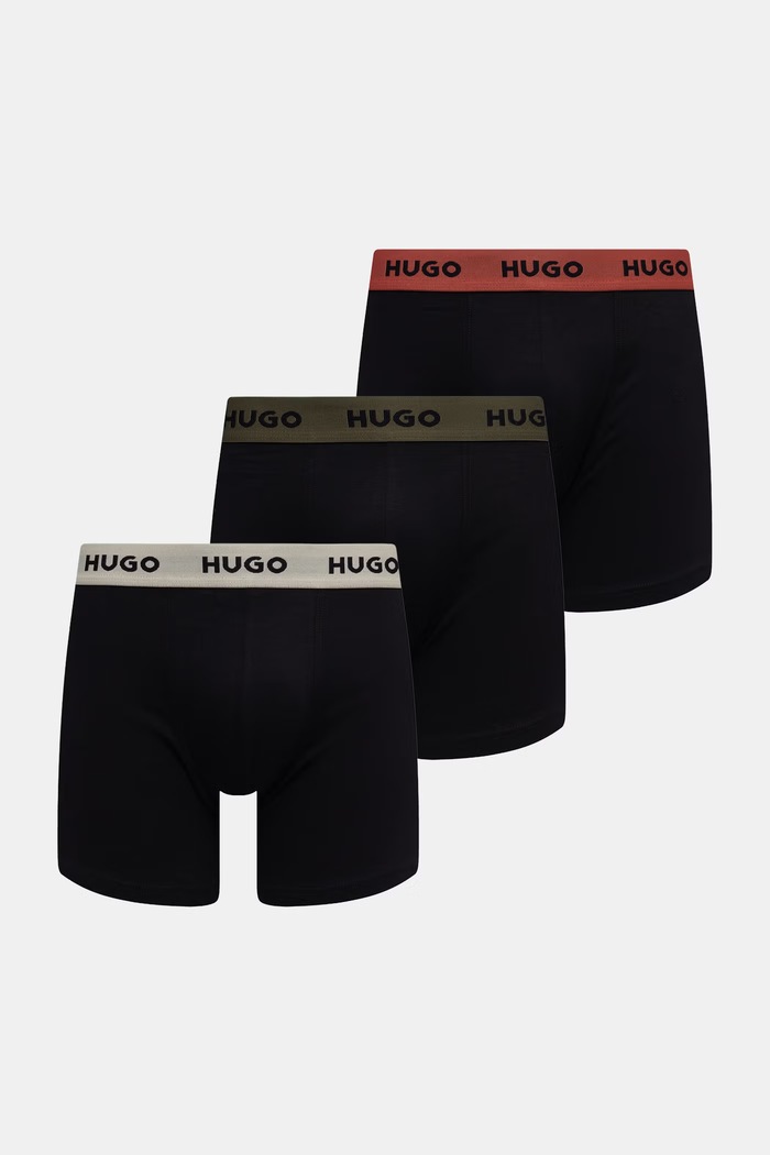 HUGO bokserki męskie bawełniane z elastanem BOXERBR TRIPLET PACK 3-pack czarny 50532613
