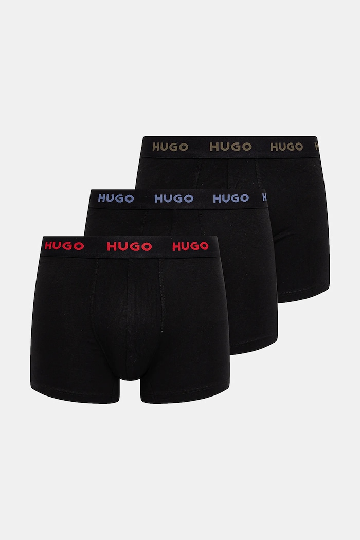 HUGO bokserki męskie bawełniane z elastanem BOXERBR TRIPLET PACK 3-pack dzianina czarny 50532613