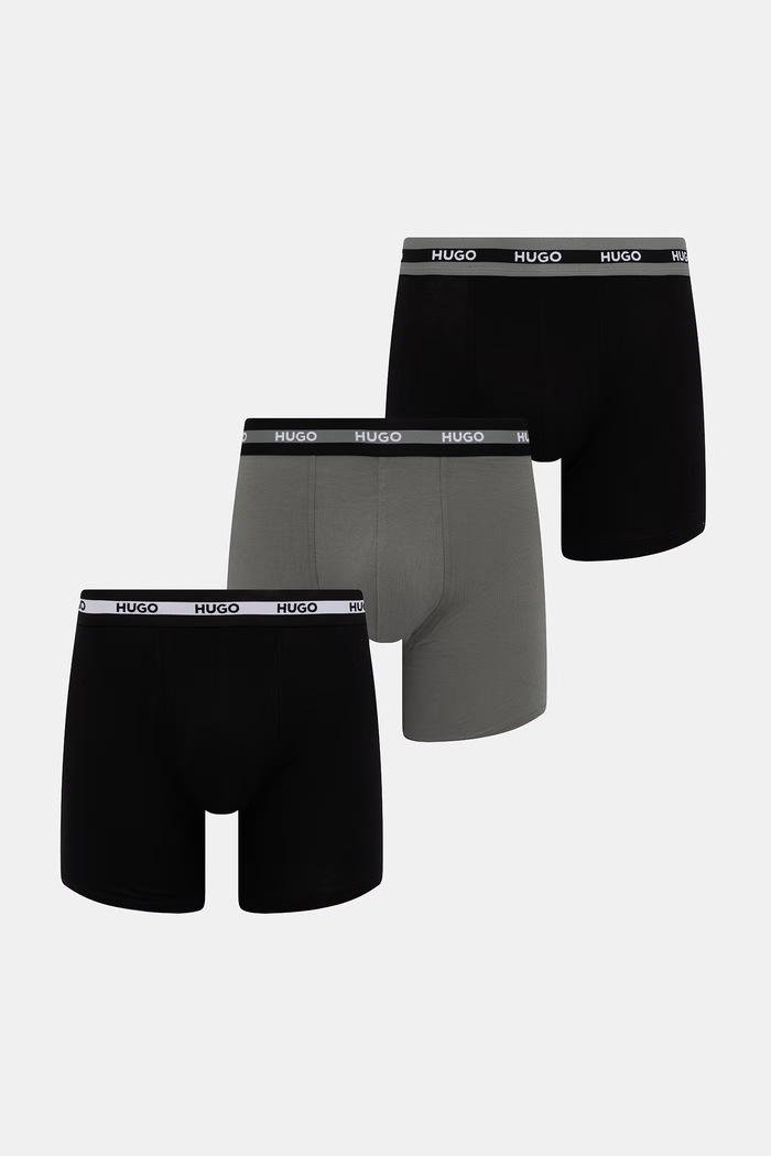 HUGO boxerky pánske bavlnené s elastanom BOXERBR TRIPL PLANET sivá 50534694