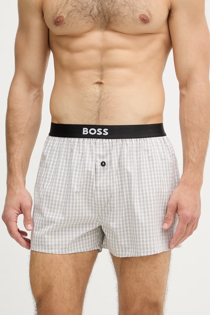 BOSS boxeri bărbați din bumbac 2P Boxer Shorts EW pachet de 2 50535781 gri SS26