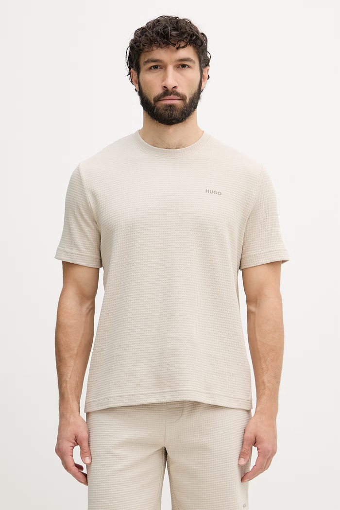 HUGO домашна тениска мъжка с памук Austin T-Shirt бежов 50532011