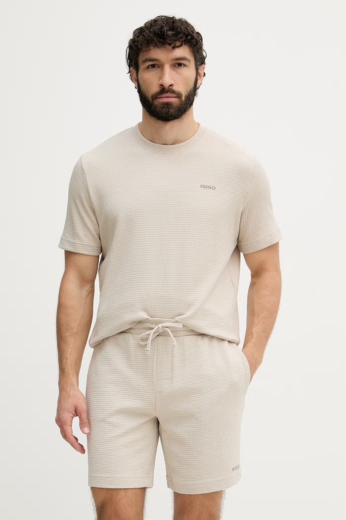 HUGO домашна тениска мъжка с памук Austin T-Shirt 50532011 бежов SS26