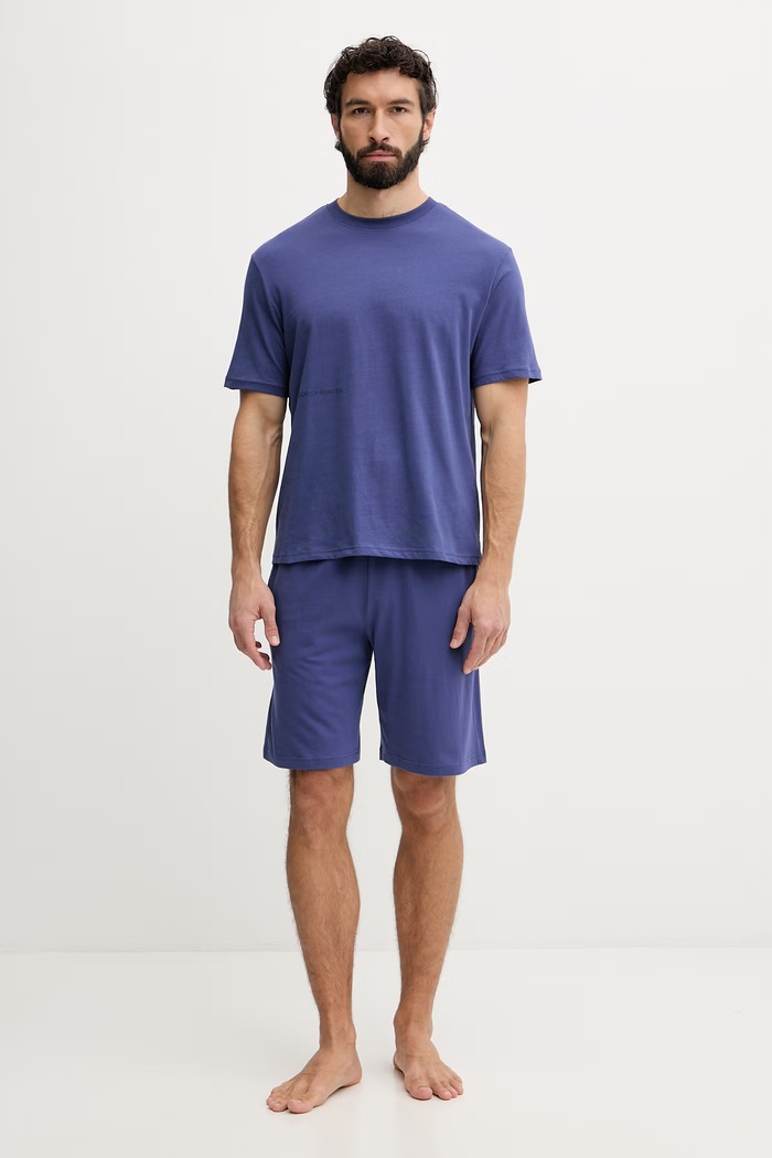United Colors of Benetton Pižama kratka majica moška bombažna 30964M01W mornarsko modra SS26