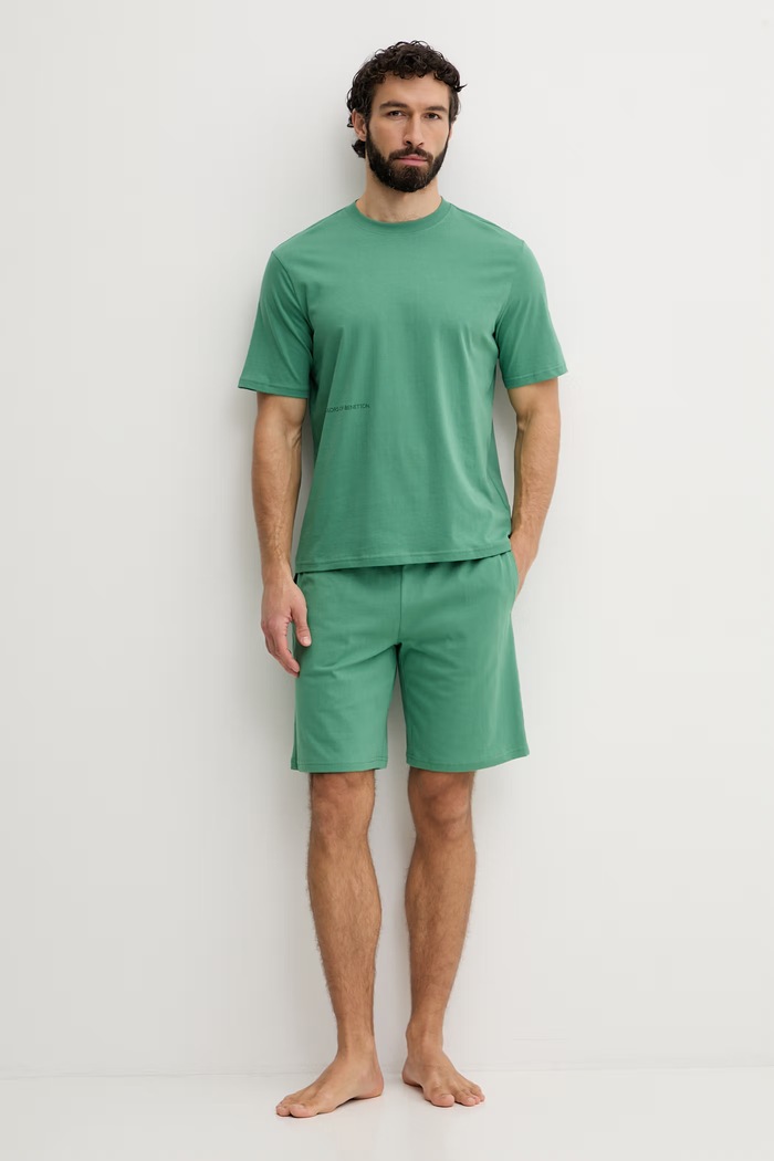 United Colors of Benetton Pižama kratka majica moška bombažna 30964M01W zelena SS26