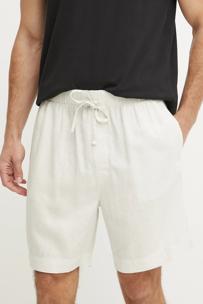 Calvin Klein Underwear szorty piżamowe lniane tkanina beżowy LV00NM2888
