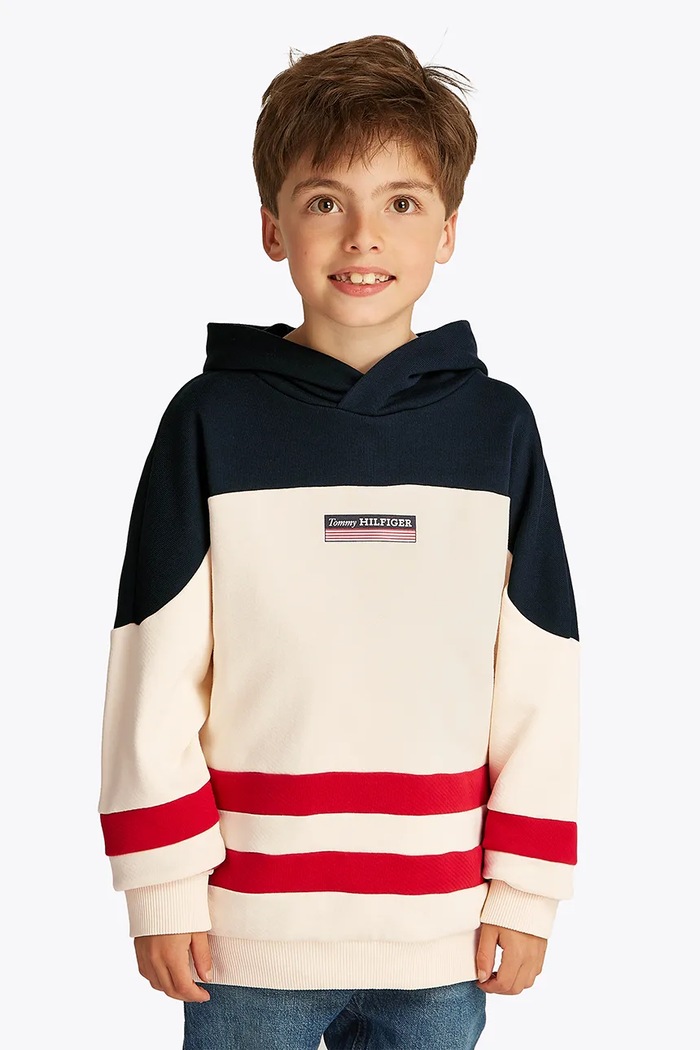Dětská bavlněná mikina Tommy Hilfiger s kapucí béžová KB0KB09584.PPYA