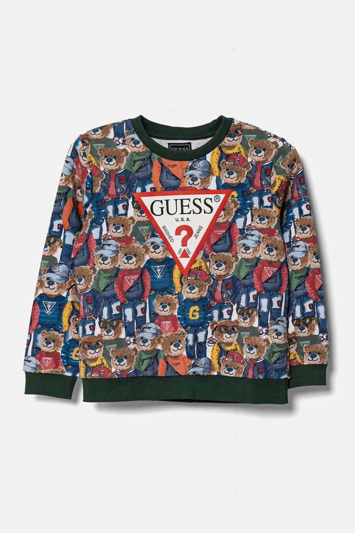 Guess bluza bawełniana dziecięca nadruk zielony N5RQ03.KA6R4.PPYA