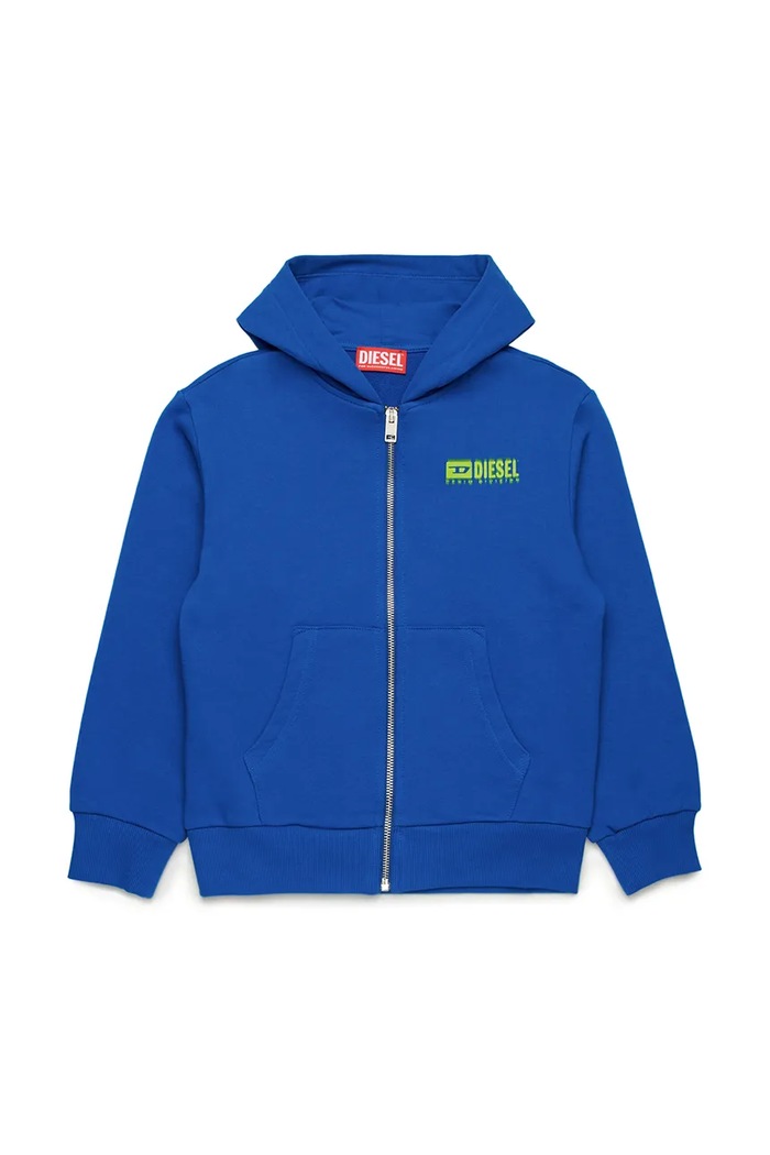 Dětská bavlněná mikina Diesel SVOUGZIP OVER SWEAT-SHIRT s kapucí modrá J02039