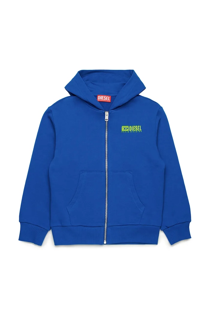 Dětská bavlněná mikina Diesel SVOUGZIP OVER SWEAT-SHIRT s kapucí modrá J02039