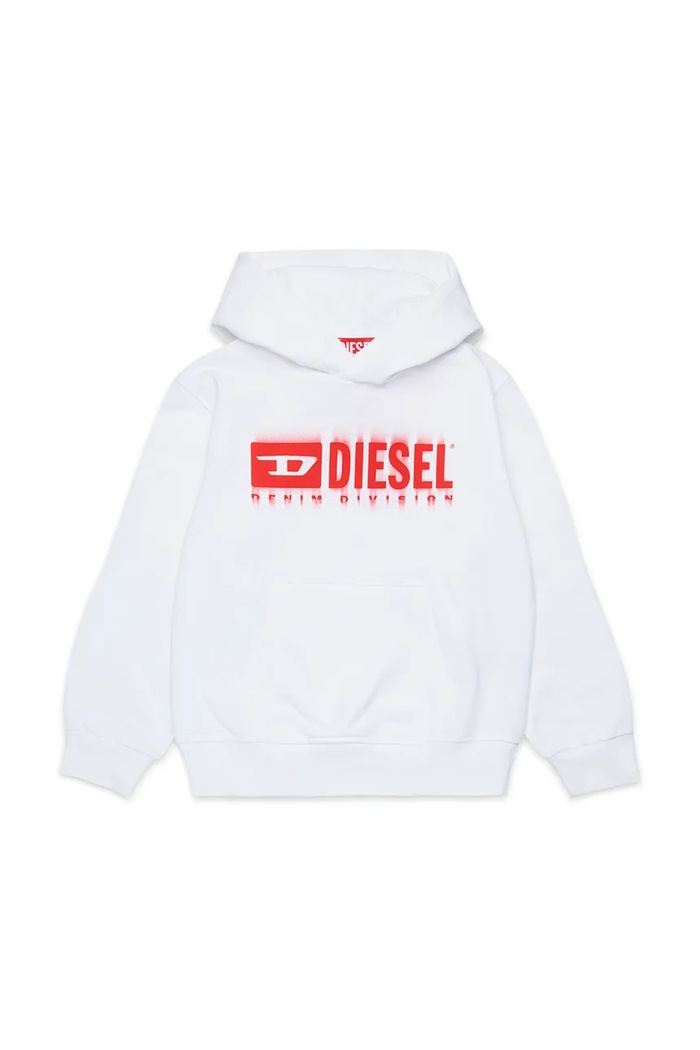 Dětská bavlněná mikina Diesel SGINNHOODL5 OVER SWEAT-SHIRT s kapucí bílá J02042
