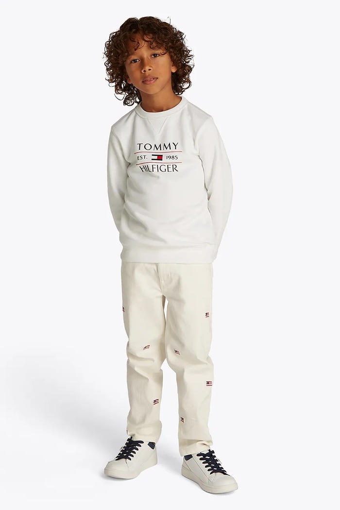 Детски суичър Tommy Hilfiger без качулка бял KB0KB09569.128.176.PPYA