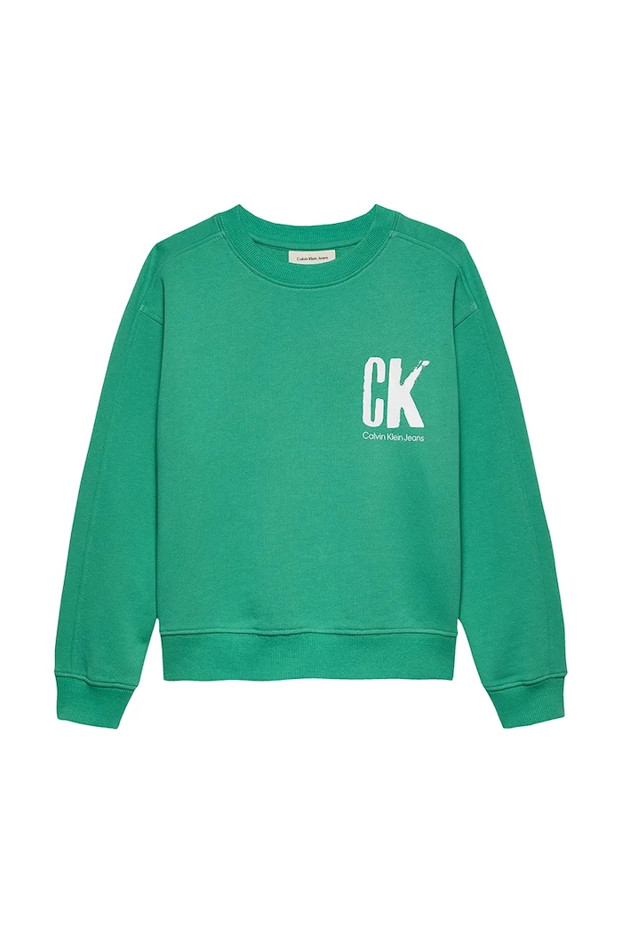 Dětská bavlněná mikina Calvin Klein Jeans IB0IB02462.116.PPYA zelená SS25