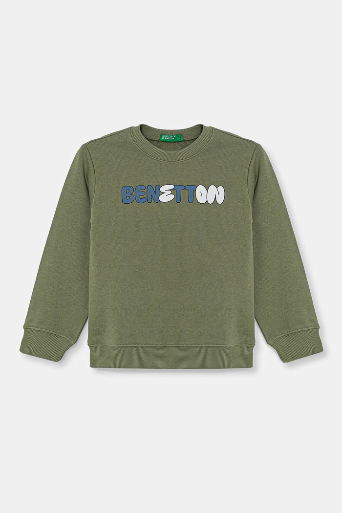 United Colors of Benetton bluza bawełniana dziecięca nadruk zielony 3J70G10HW.P.Seasonal