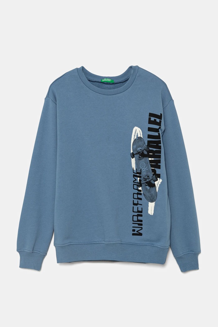United Colors of Benetton bluza bawełniana dziecięca nadruk niebieski 3UNIC10O3.G.Seasonal