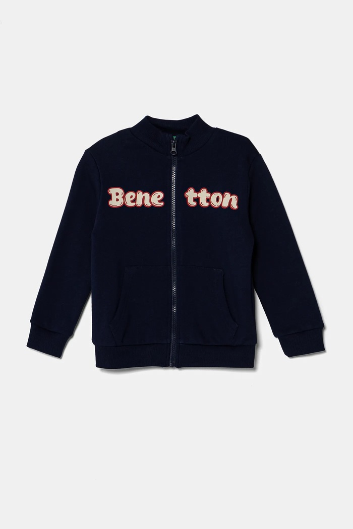 Dětská bavlněná mikina United Colors of Benetton bez kapuce námořnická modř 3J70G503M.P.Seasonal