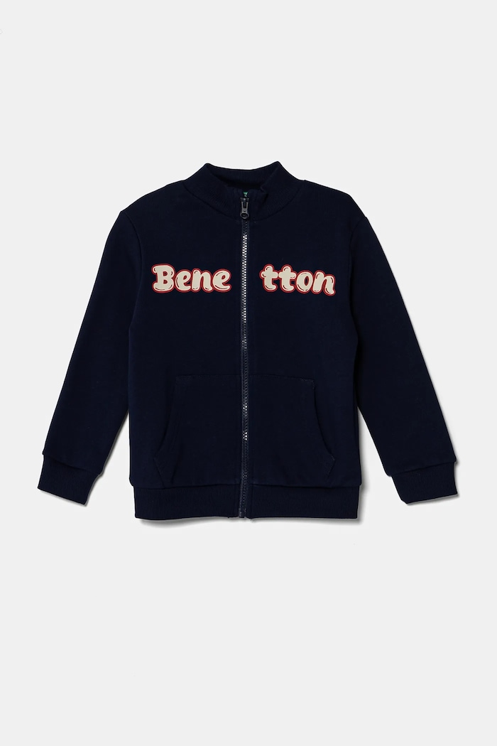 Dětská bavlněná mikina United Colors of Benetton bez kapuce námořnická modř 3J70G503M.P.Seasonal