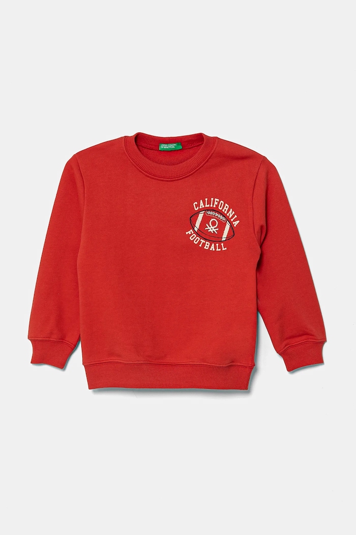 United Colors of Benetton bluza bawełniana dziecięca nadruk czerwony 3UNIG10II.P.Seasonal
