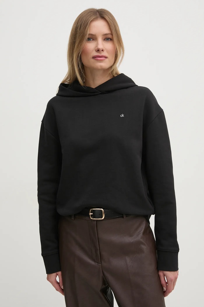 Bavlněná mikina Calvin Klein s kapucí černá K20K208126