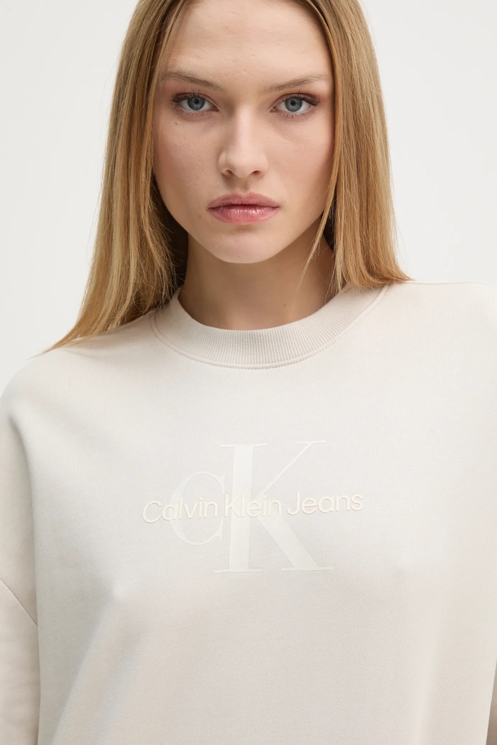 Bavlněná mikina Calvin Klein Jeans béžová J20J224724