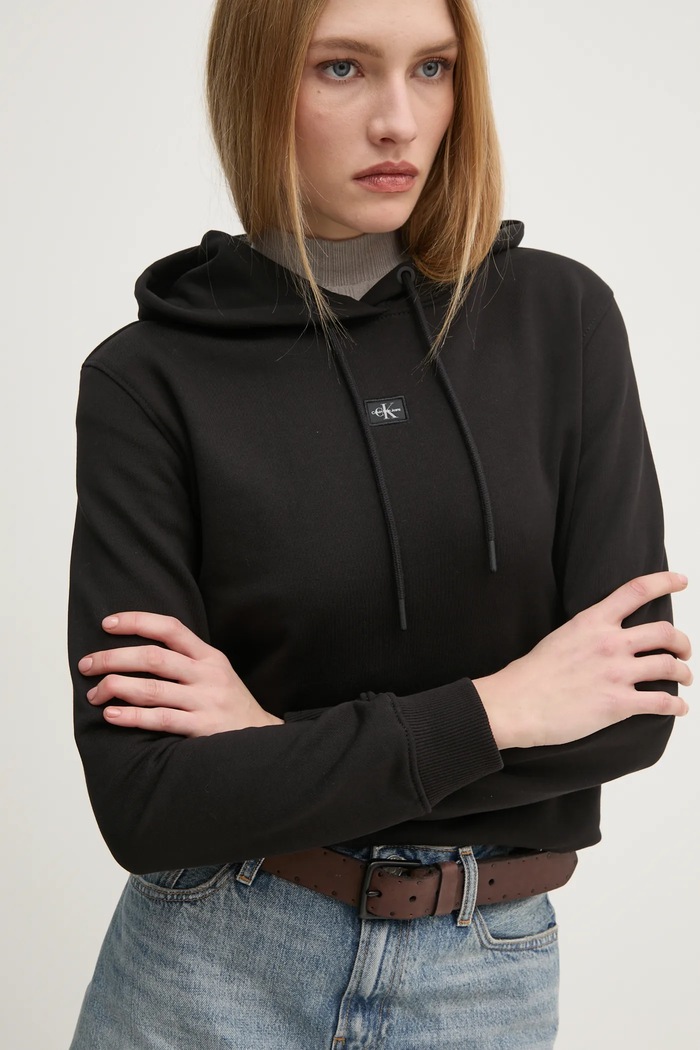 Bavlněná mikina Calvin Klein Jeans s kapucí černá J20J225085