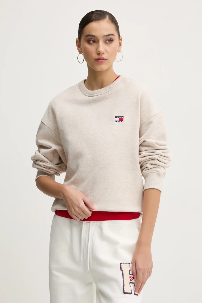 Pamučna dukserica Tommy Jeans bez uzorka bež DW0DW19408