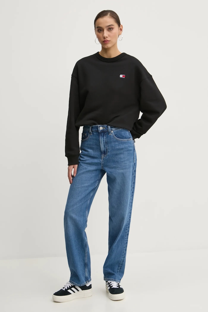 Βαμβακερή μπλούζα Tommy Jeans DW0DW19408 μαύρο AW25