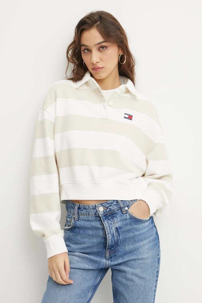 Bavlněná mikina Tommy Jeans bez kapuce béžová DW0DW19409