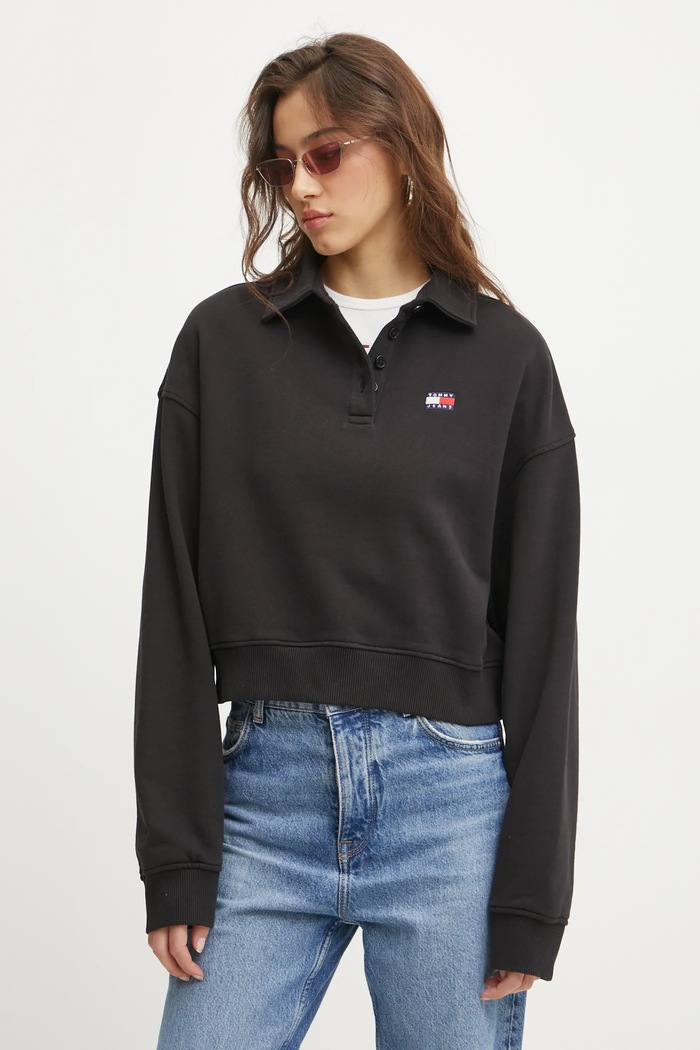 Tommy Jeans pamut melegítőfelső pamut fekete DW0DW19409