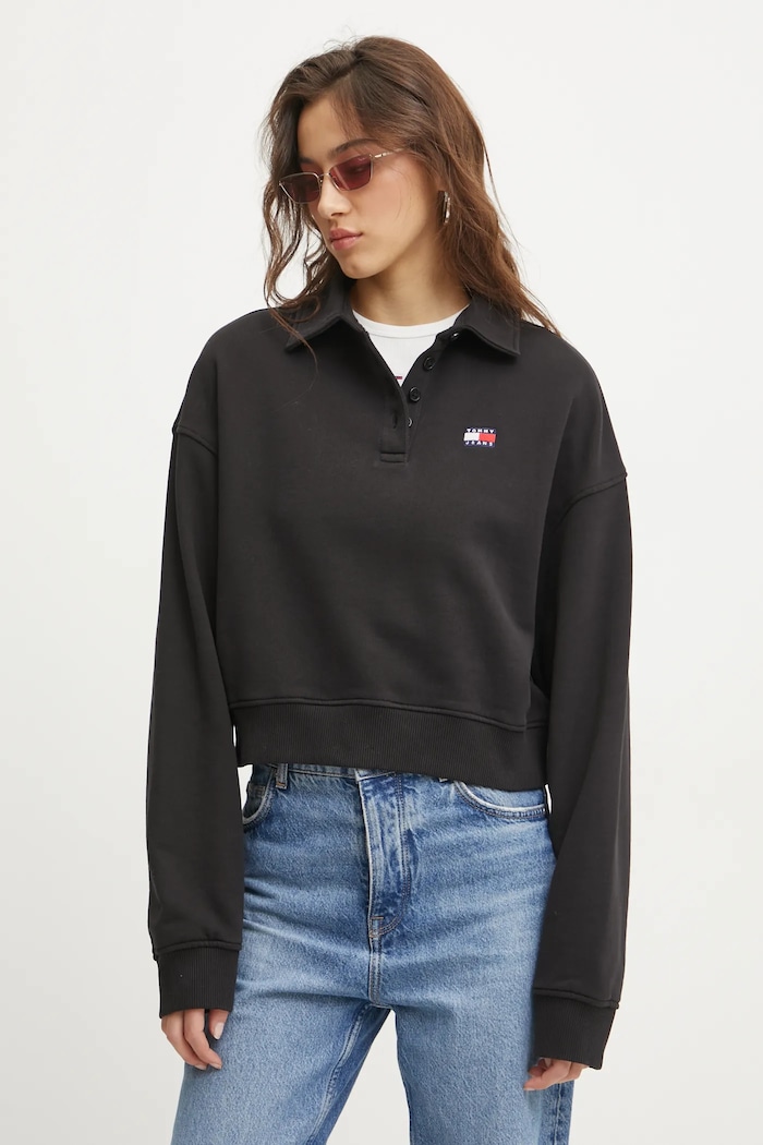 Tommy Jeans pamut melegítőfelső pamut fekete DW0DW19409