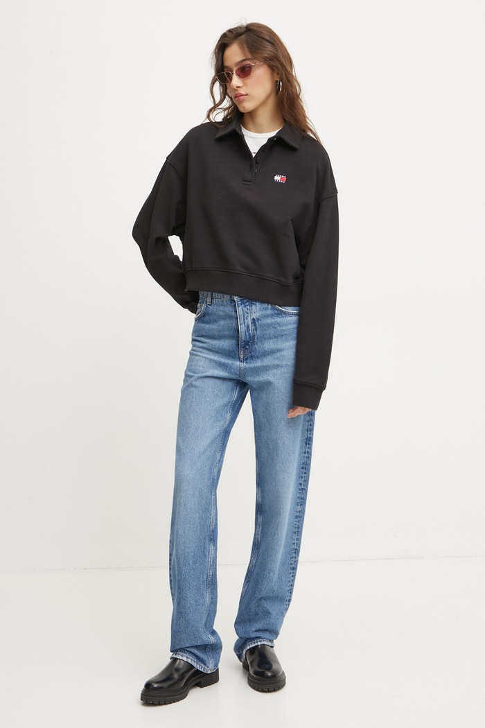 Tommy Jeans pamut melegítőfelső DW0DW19409 fekete SS25