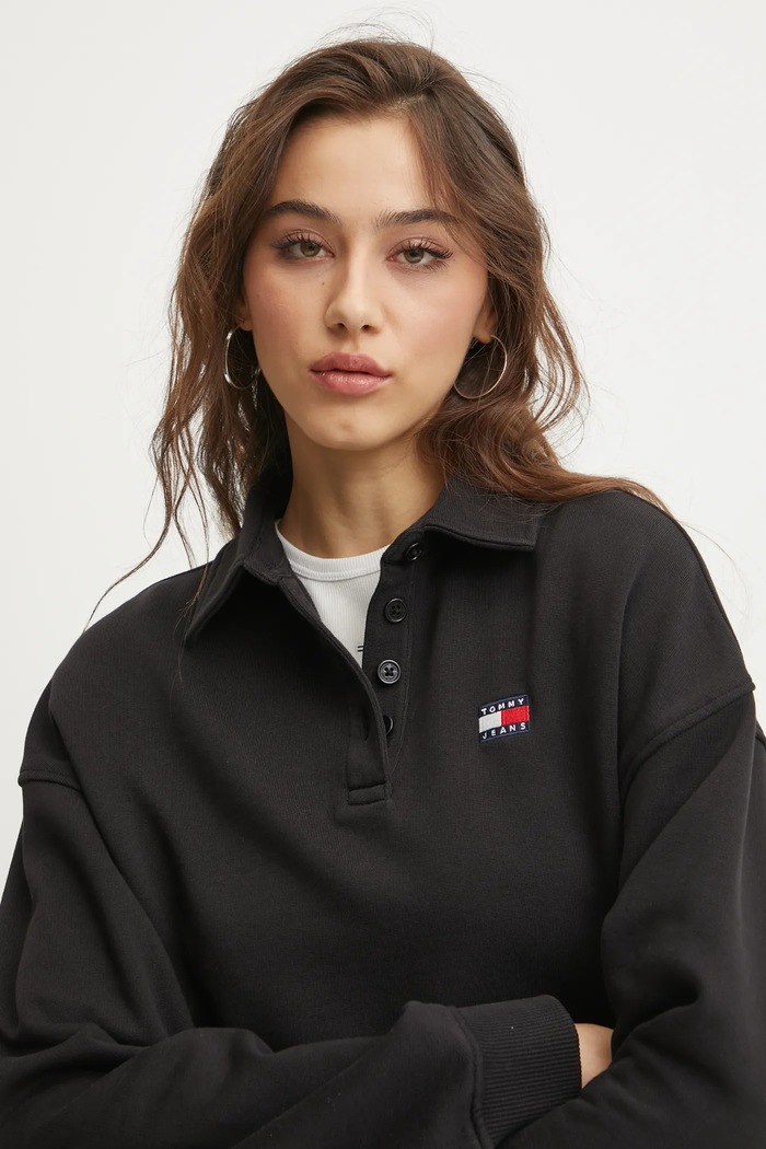 Tommy Jeans pamut melegítőfelső fekete DW0DW19409