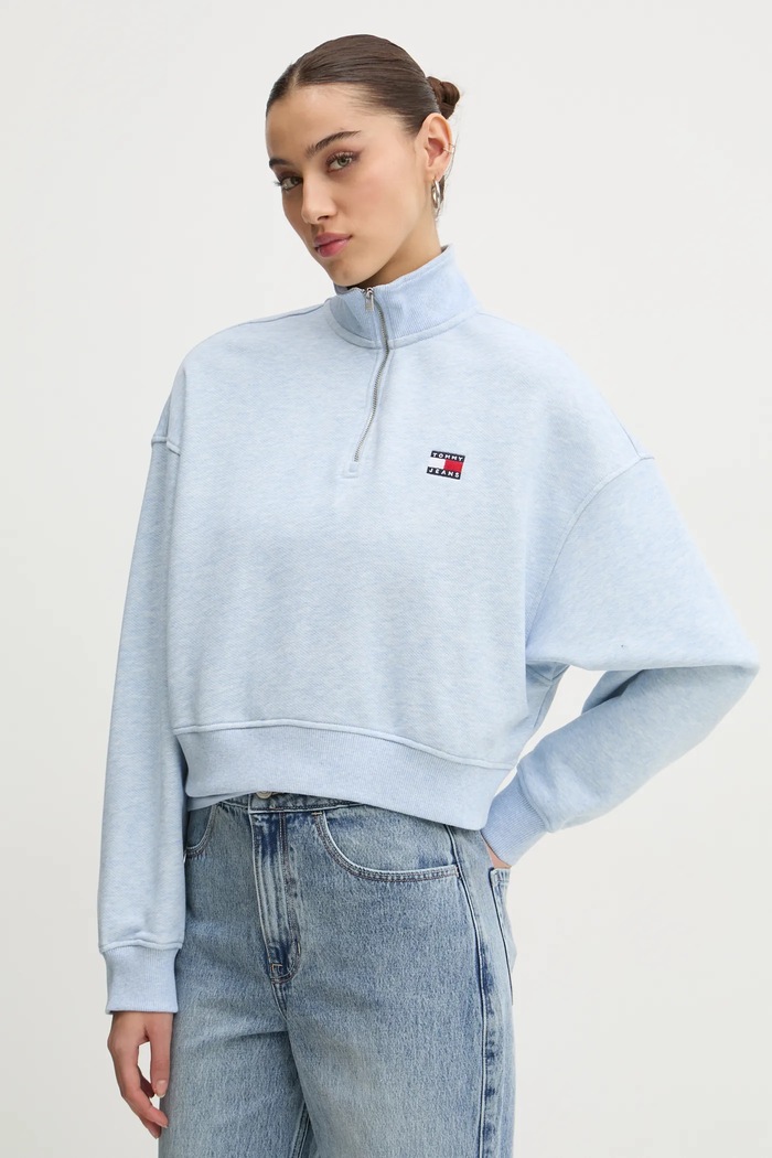 Bavlnená mikina Tommy Jeans bavlna modrá DW0DW19410