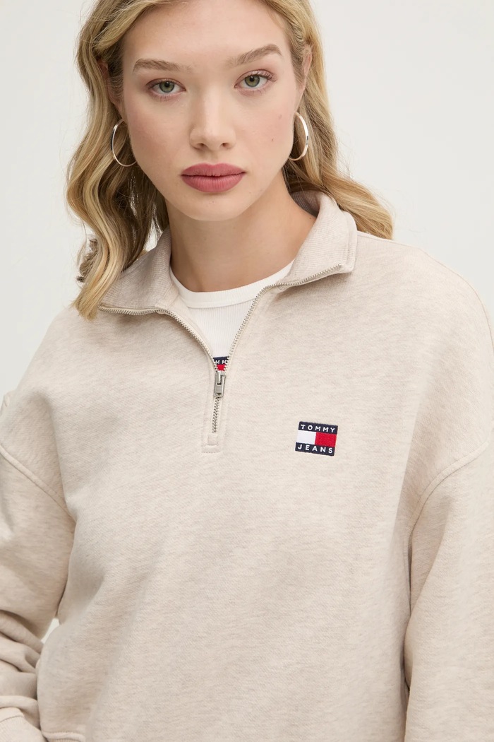 Bavlněná mikina Tommy Jeans béžová DW0DW19410