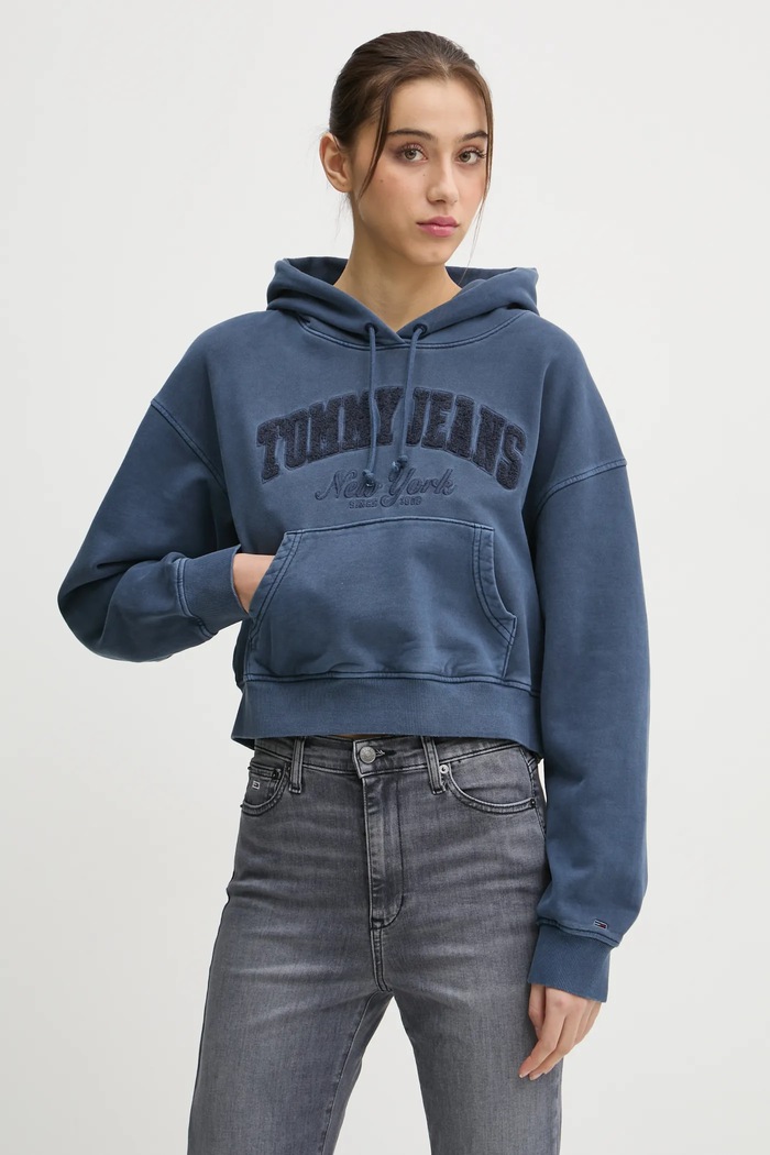 Tommy Jeans bluza bawełniana z kapturem niebieski DW0DW19413