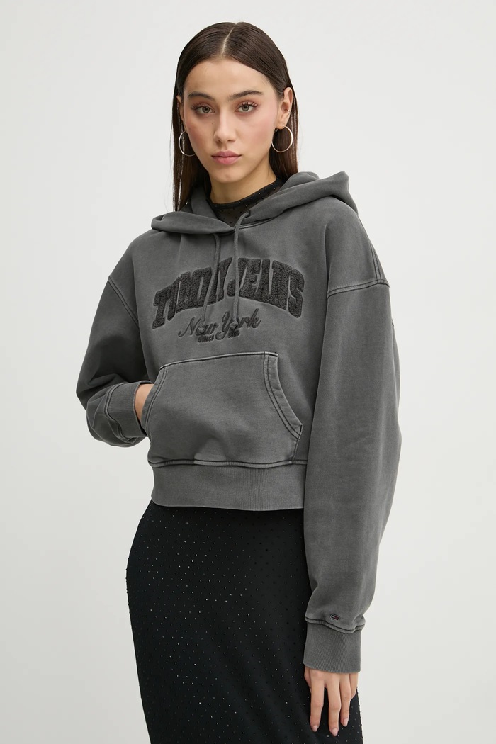 Bavlněná mikina Tommy Jeans šedá DW0DW19413