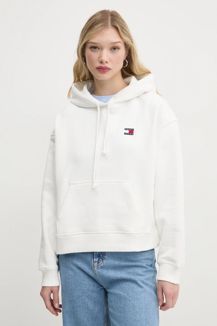 Tommy Jeans mikina s kapucňou dámska bavlnená bavlna béžová DW0DW19414