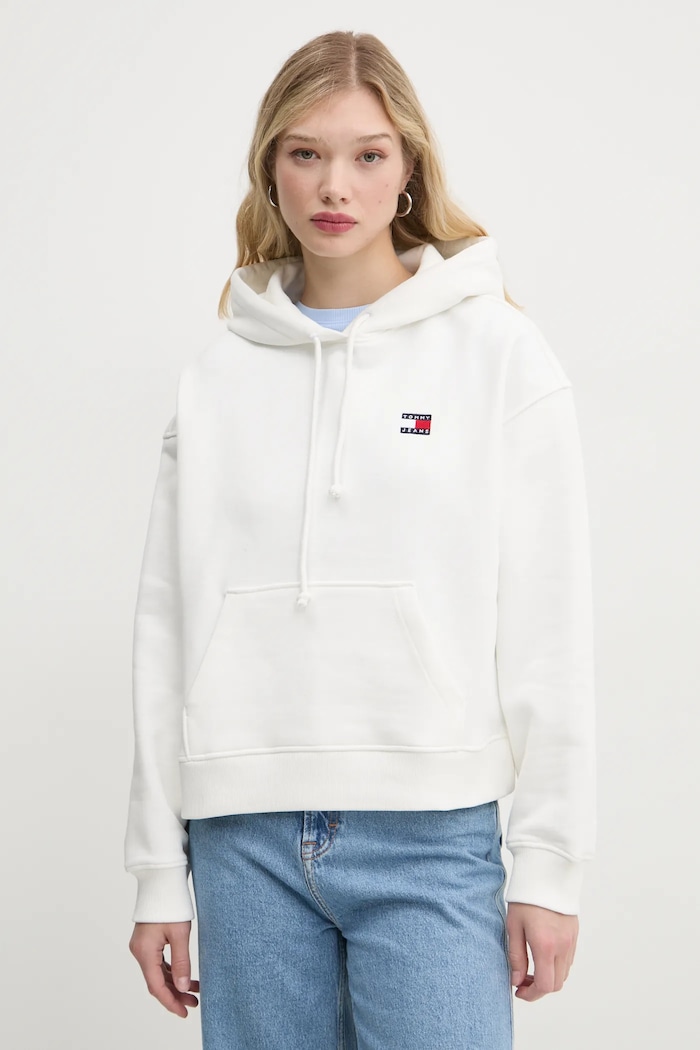 Tommy Jeans mikina s kapucňou dámska bavlnená bavlna béžová DW0DW19414