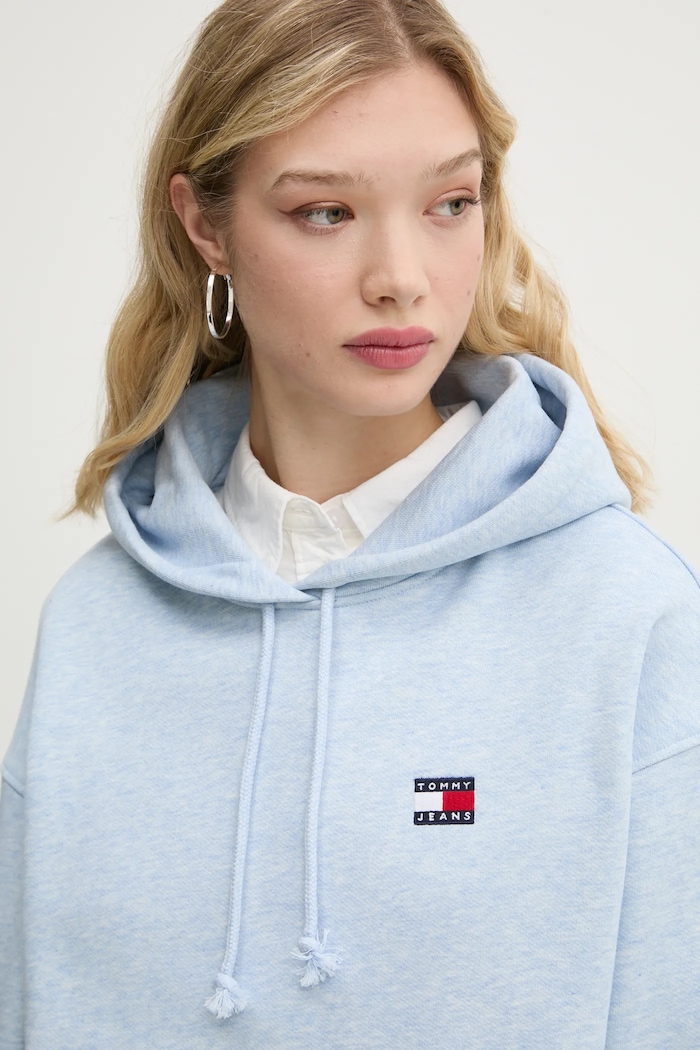 Tommy Jeans mikina s kapucí dámská bavlněná modrá DW0DW19414