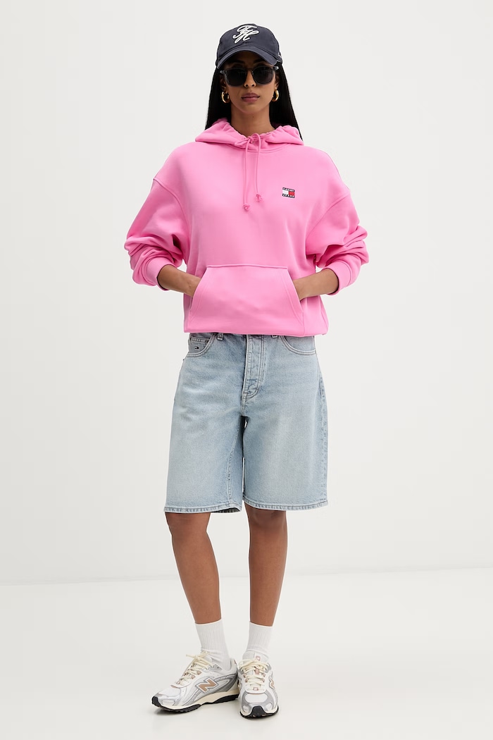 Tommy Jeans hanorac cu glugă pentru femei din bumbac DW0DW19414 roz SS26