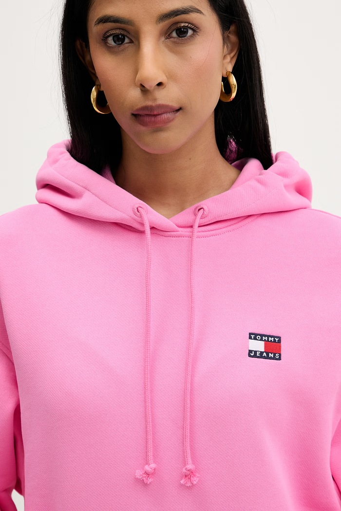 Tommy Jeans hanorac cu glugă pentru femei din bumbac roz DW0DW19414