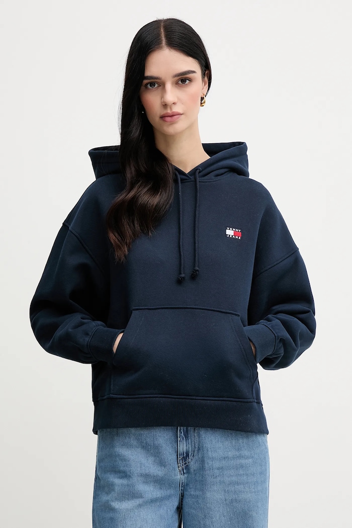 Tommy Jeans mikina s kapucňou dámska bavlnená bavlna tmavomodrá DW0DW19414