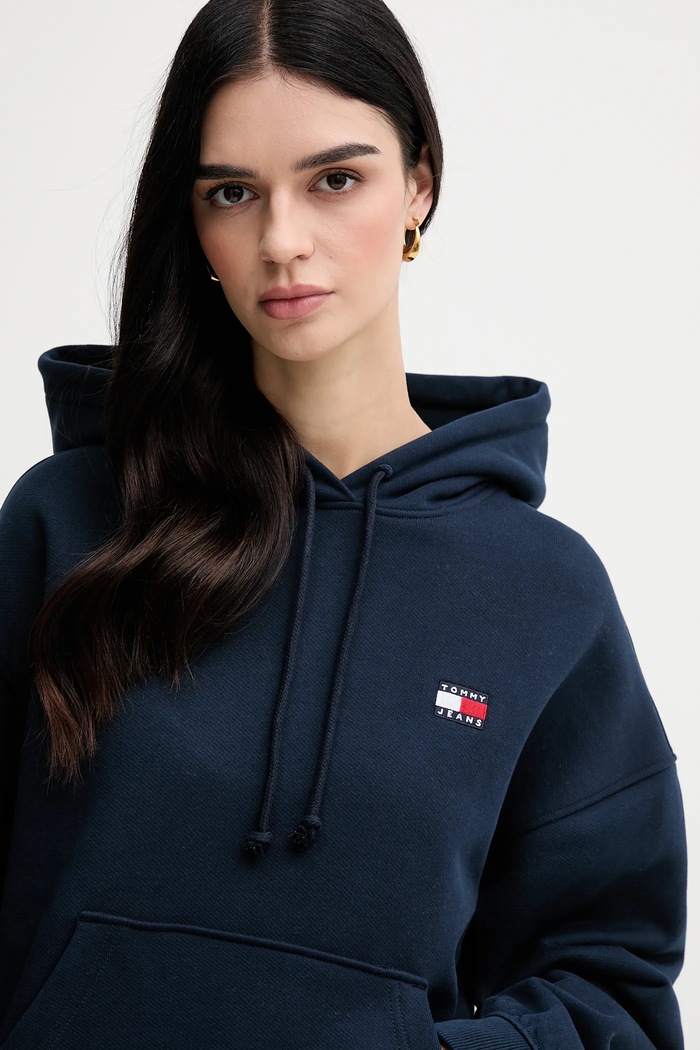 Oblečenie Tommy Jeans mikina s kapucňou dámska bavlnená DW0DW19414 tmavomodrá