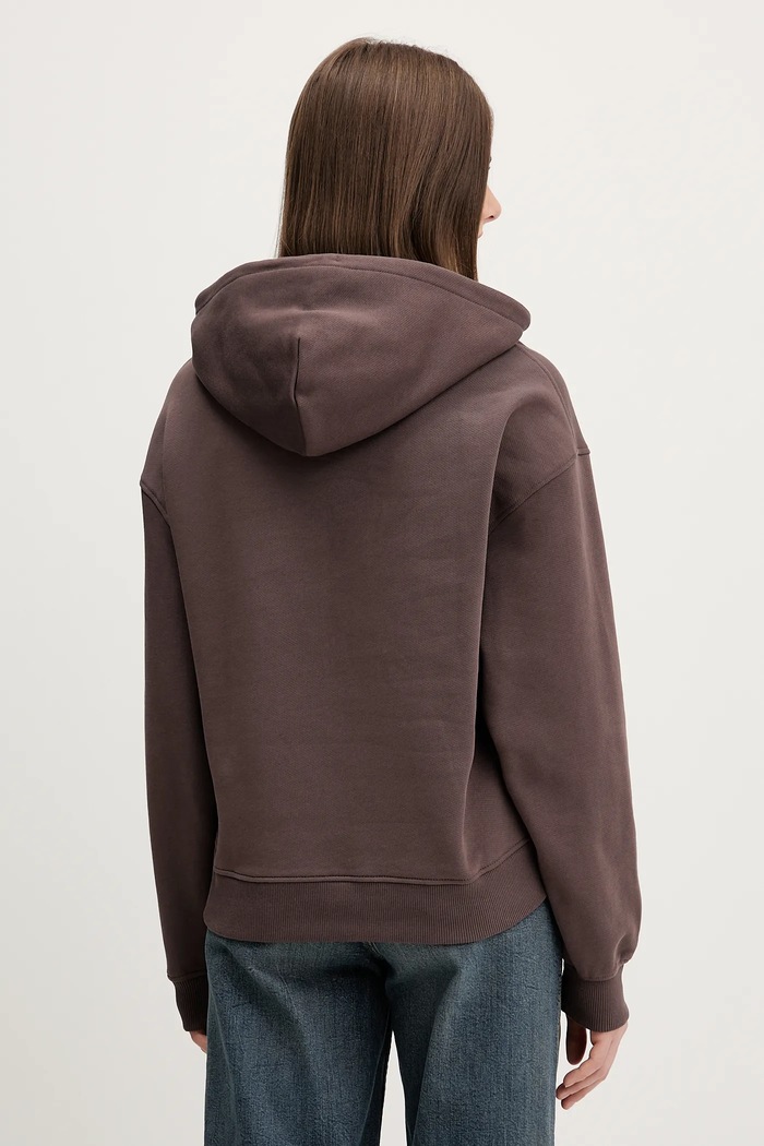 Oblačila Tommy Jeans pulover s kapuco ženski bombažen DW0DW19414 rjava