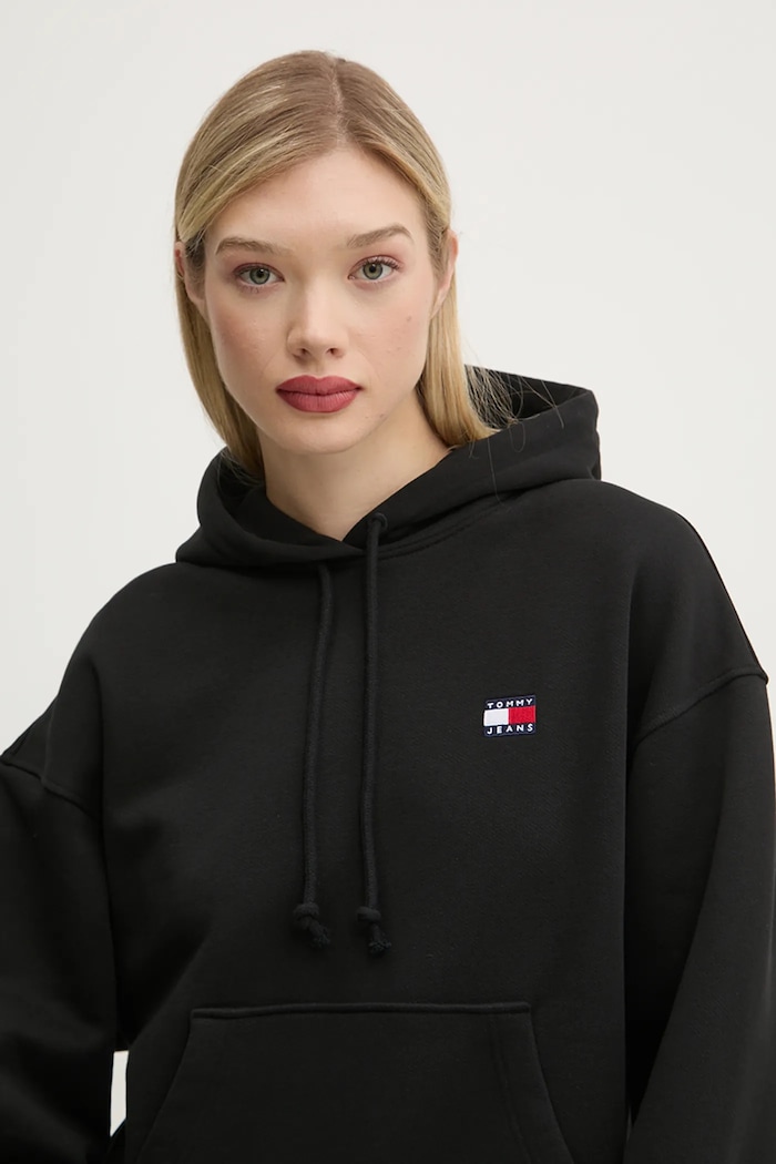 Tommy Jeans mikina s kapucňou dámska bavlnená čierna DW0DW19414