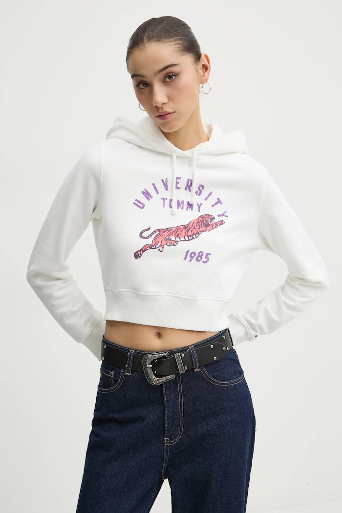 Bavlněná mikina Tommy Jeans s kapucí bílá DW0DW20171