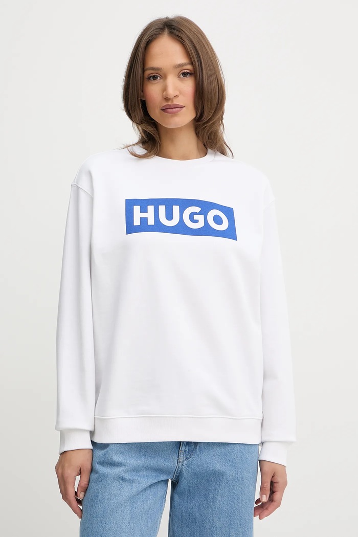 HUGO Blue bluză Classic Crew_B print alb 50522425